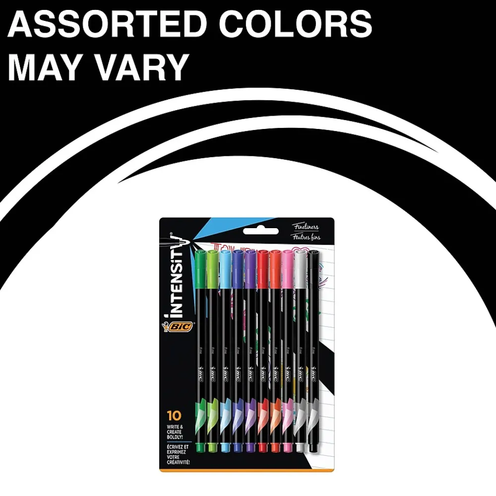 Pens|BIC Intensity Fineliner Felt Pens, Fine Point, Assorted Inks, 10/Pack (FPINFAP10-AST)