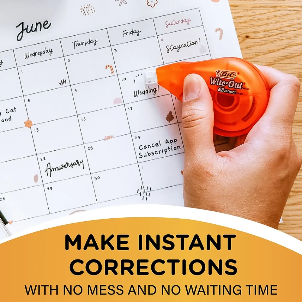 Correction & White-Out|BIC Wite-Out Correction Tape, White, 4/Pack (50589)