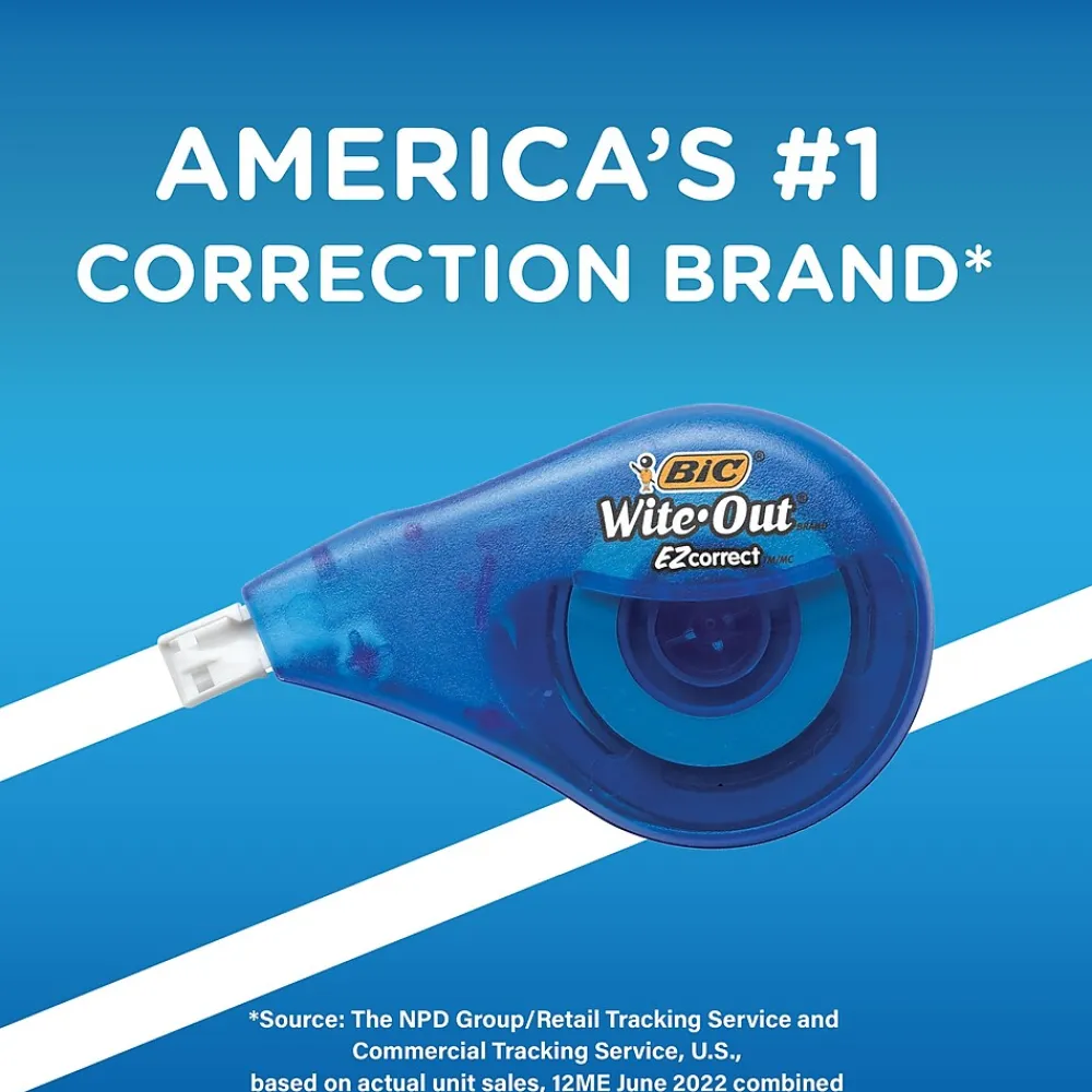 Correction & White-Out|BIC Wite-Out EZ Correct Correction Tape, White, Pack of 6 (WOTAPP11-6)