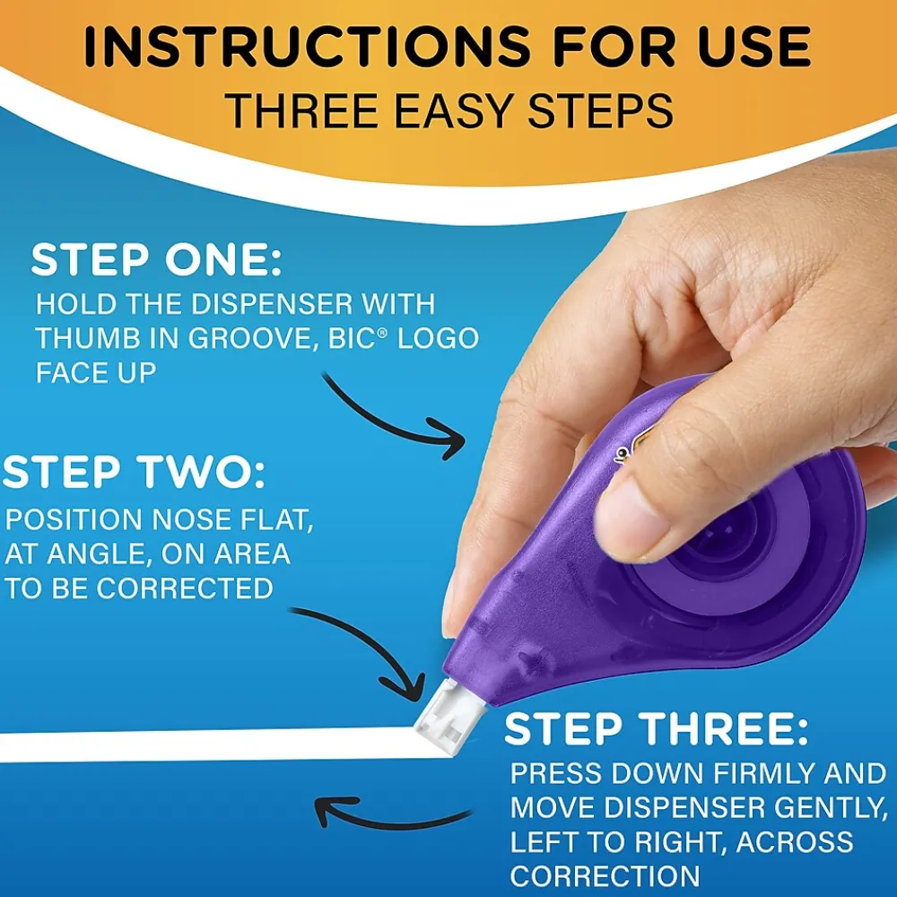 Correction & White-Out|BIC Wite-Out EZ Correct Correction Tape, White, Pack of 6 (WOTAPP11-6)