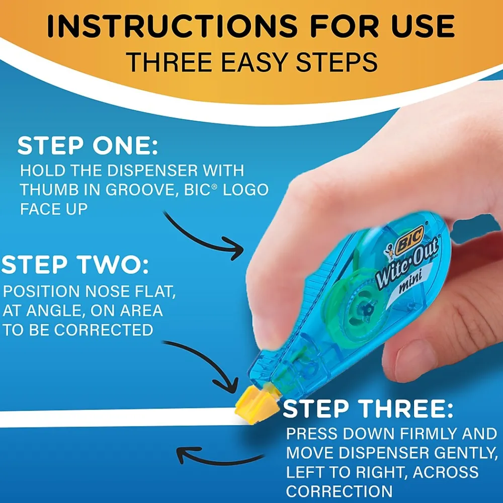 Correction & White-Out|BIC Wite-Out Mini Correction Tape, White, 3/Pack (WOTMP31-WHI)