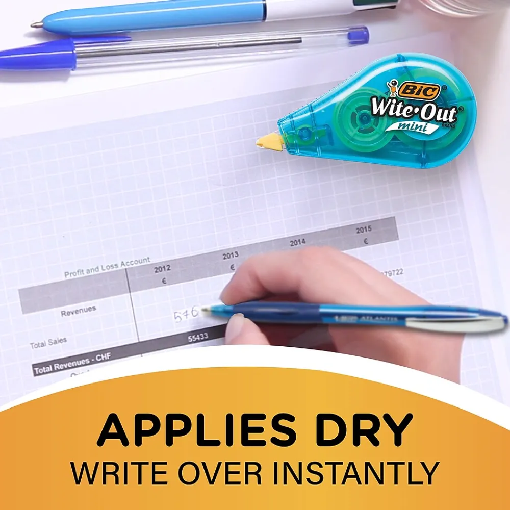 Correction & White-Out|BIC Wite-Out Mini Correction Tape, White, 3/Pack (WOTMP31-WHI)