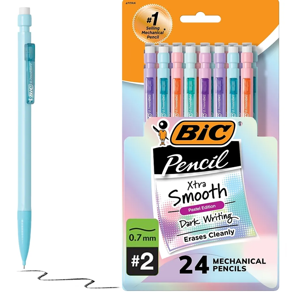 Pencils|BIC Xtra Smooth Pastel Edition Mechanical Pencil, 0.7mm, #2 Medium Lead (MPNP24-BLK)