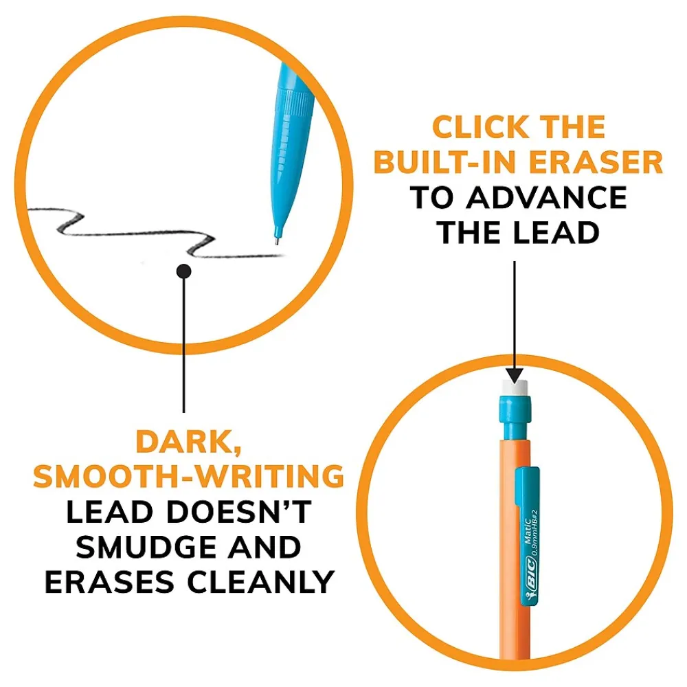 Pencils|BIC Xtra Strong Mechanical Pencils, 0.9mm, #2 Hard Lead, 24/Pack (MPLWP241-BLK)