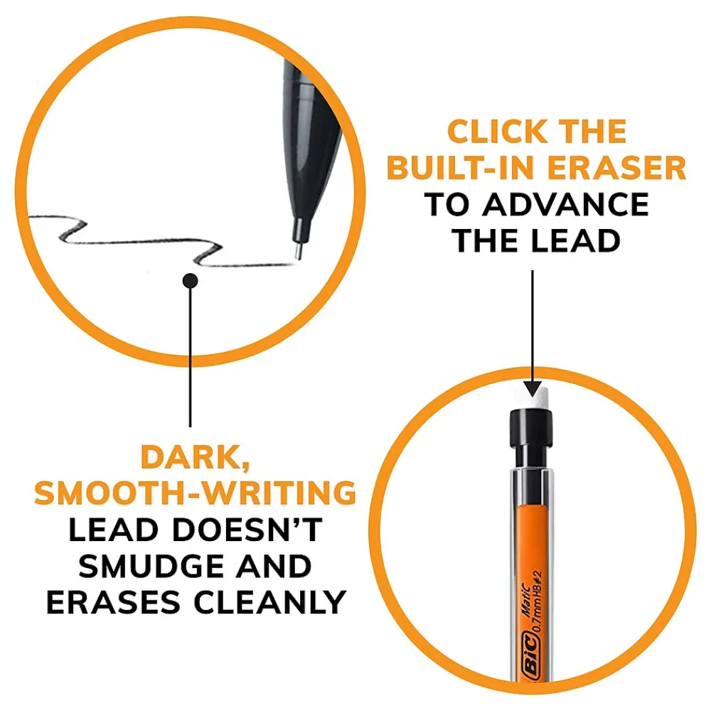 Pencils|BIC Xtra-Smooth Mechanical Pencil, 0.7mm, #2 Medium Lead, 40/Pack (MPP40MJ-BLK)