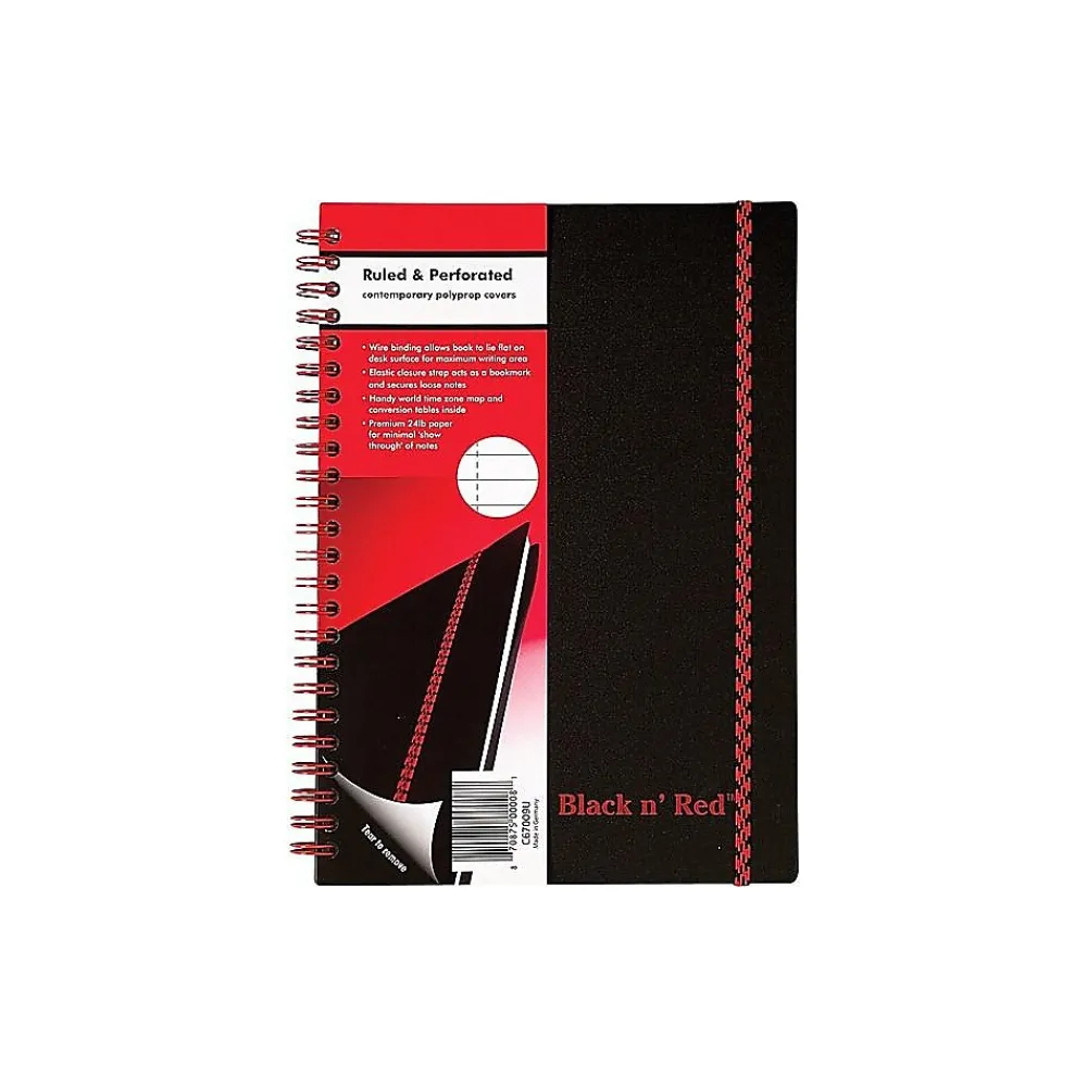 Notebooks|Black N' Red 1-Subject Professional Notebooks, 5.875" x 8.25", Wide Ruled, 70 Sheets, Black (JDK-C67009)