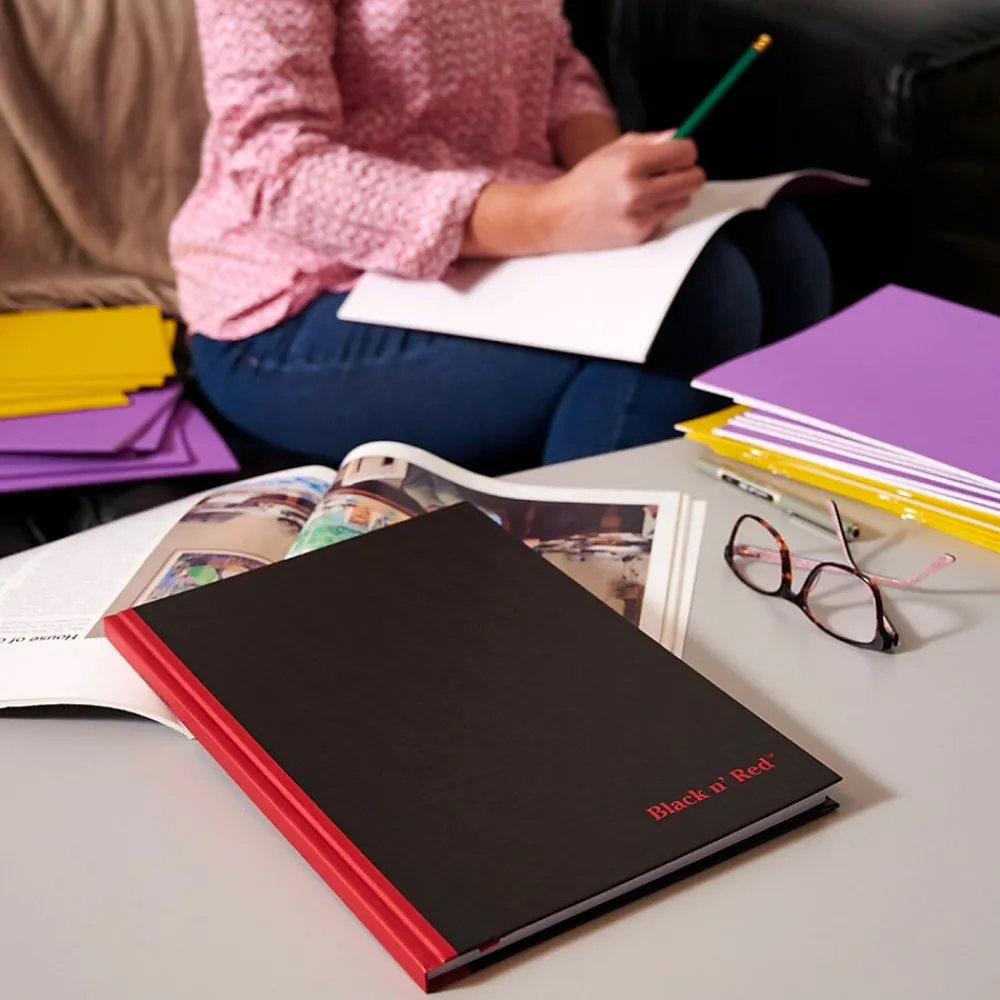 Notebooks|Black N' Red 1-Subject Professional Notebooks, 8.25" x 11.75", Wide Ruled, 96 Sheets, Black (JDK-D66174)