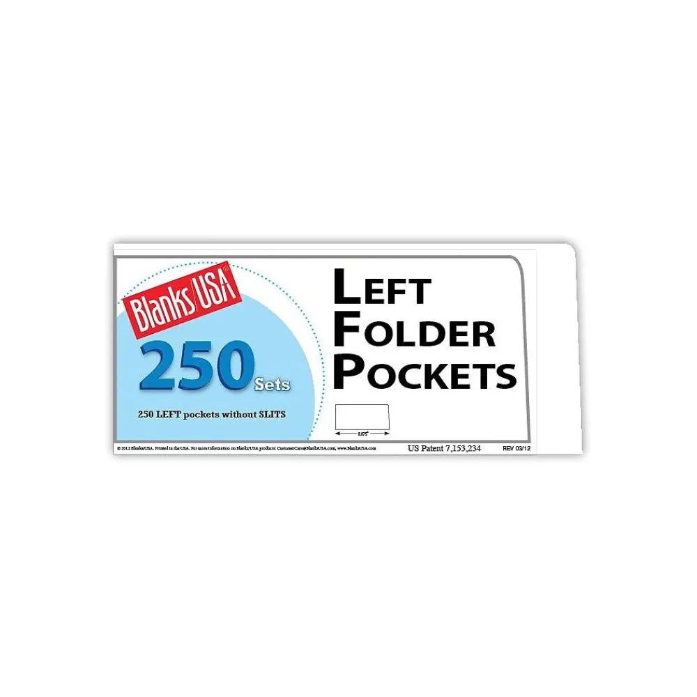 Pocket Folders|Blanke Blanks/USA® 8 7/8" x 4" 80 lbs. Gloss Cover Left Folder With One Pocket, White, 250/Pack