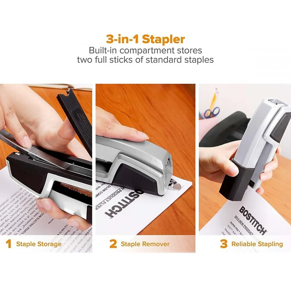 Staplers|Bostitch Epic Desktop Stapler, 25-Sheet Capacity, Staples Included, (B777R-SLV) Silver