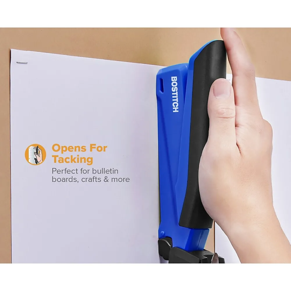 Staplers|Bostitch InPower Spring-Powered Desktop Stapler, 20-Sheet, Blue/Black (1122)