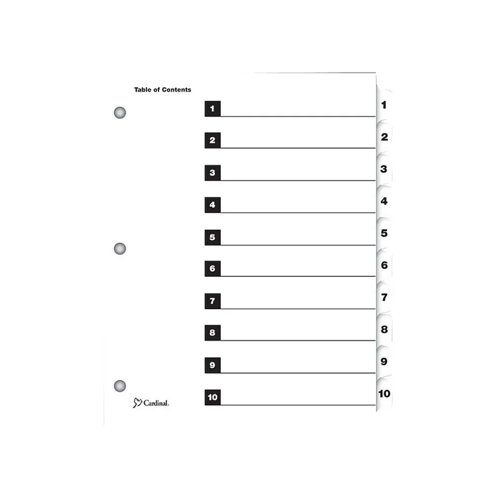 Dividers|Cardinal OneStep Index System Numeric Paper Dividers, 10-Tab, White (CRD61013)