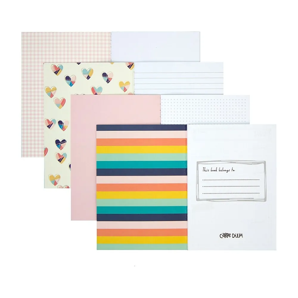 Subject Notebooks|Carpe Diem Hearts 1-Subject Notebooks, 4.1" x 5.8", 16 Sheets, Assorted Colors, 4/Pack (9367-CD)