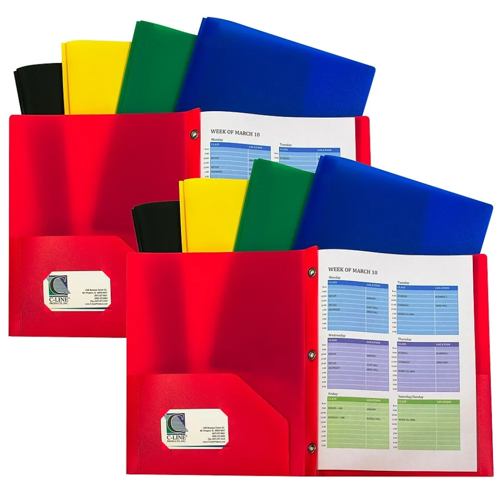 Pocket Folders|C-Line Heavyweight 2-Pocket Portfolio Folder with Fasteners, Assorted Colors, 10/Pack, 2 Packs/Bundle (CLI32960-2)