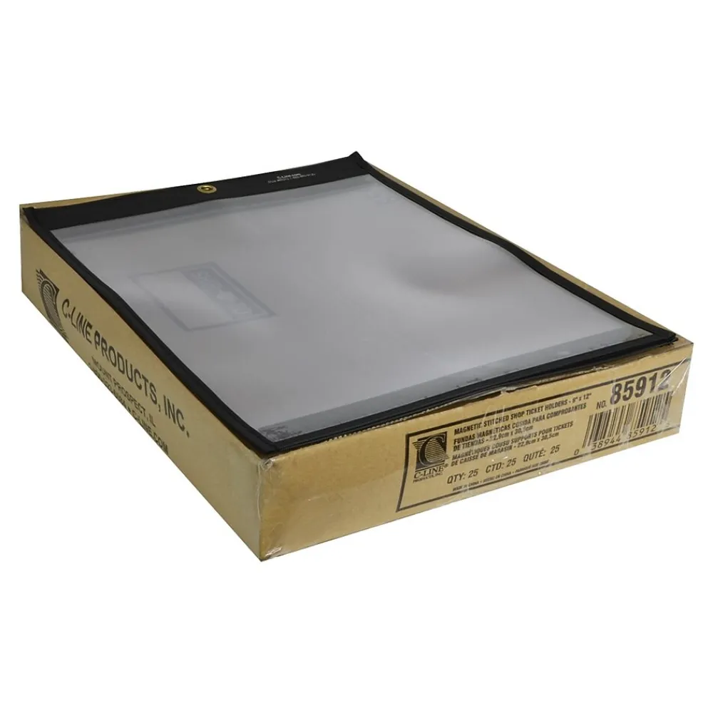 Sheet Protectors|C-Line Magnetic Stitched Job Ticket Holder, 9" x 12", Black/Clear, 25/Pack (CLI85912)