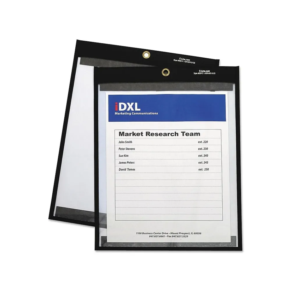 Sheet Protectors|C-Line Magnetic Stitched Job Ticket Holder, 9" x 12", Black/Clear, 25/Pack (CLI85912)