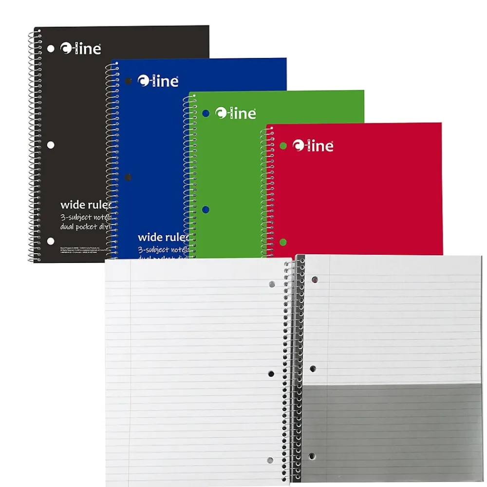Subject Notebooks|C-Line 3-Subject Notebooks, Wide Ruled, 120 Sheets, Assorted Colors, 3/Bundle (CLI22046-3)