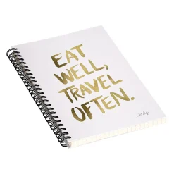 Notebooks|DENY Designs Eat Well Travel Often Gold by Cat Coquillette Notebook, 5.5" x 8.25", Dotted Ruled, 40 Sheets, White
