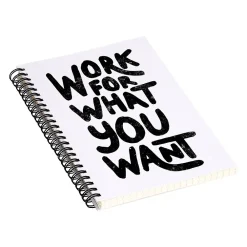 Notebooks|DENY Designs Work for What You Want by Phirts Professional Notebooks, 5.5" x 8.25", Dotted, 40 Sheets, White (69196-NOBS01)