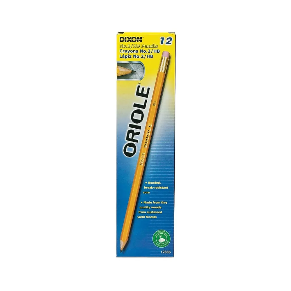 Pencils|Dixon Oriole Pre-Sharpened Wooden Pencil, 2mm, #2 Soft Lead, Dozen (12886)