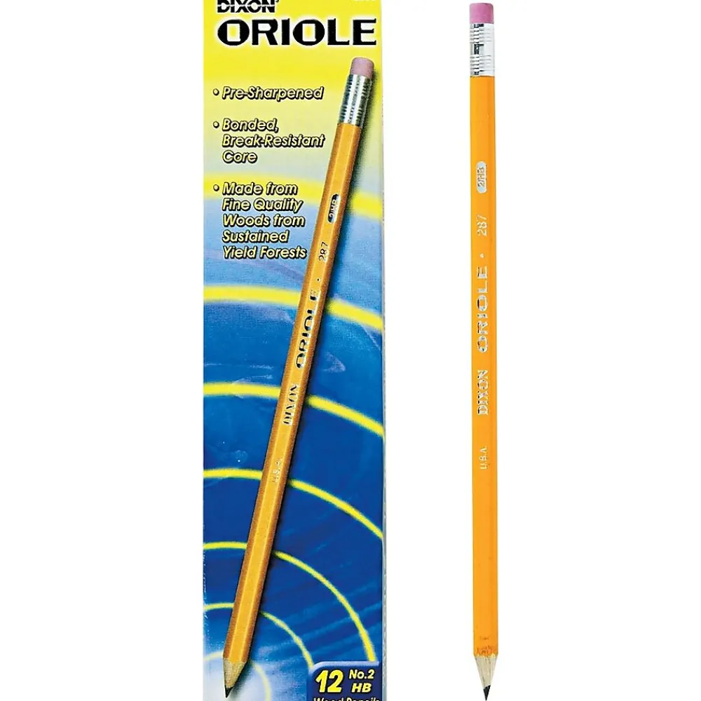 Pencils|Dixon Oriole Pre-Sharpened Wooden Pencil, 2mm, #2 Soft Lead, Dozen (12886)