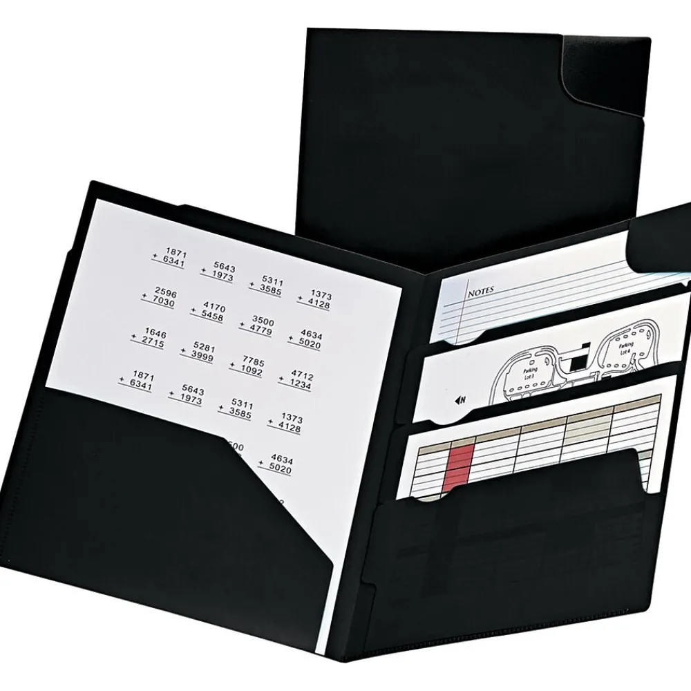 Pocket Folders|Oxford Esselte® Divide It Up™ 4-Pocket Portfolio Folder, Black (99802)