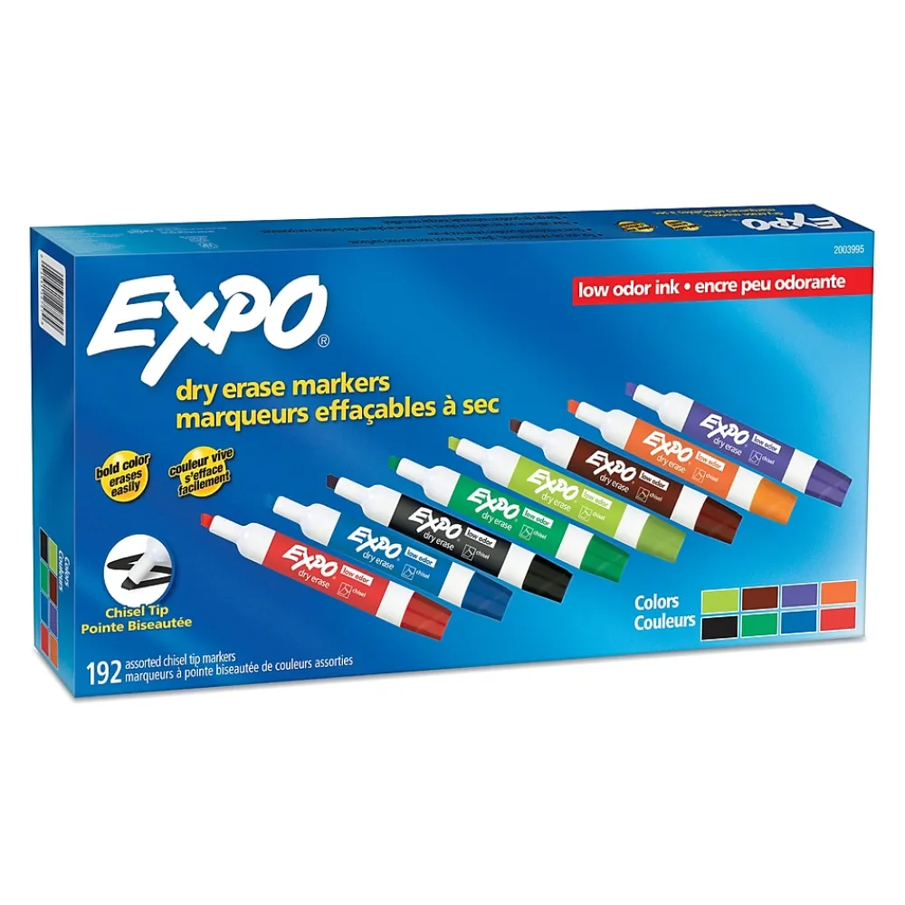 Markers|Expo Dry Erase Markers, Chisel Tip, Assorted, 192/Pack (2003995)