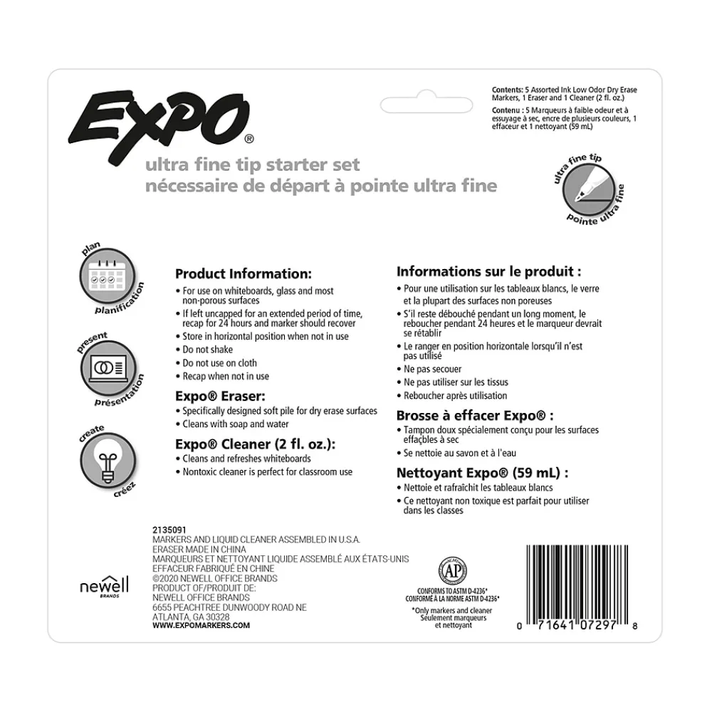 Markers|Expo Dry Erase Starter Set, Ultra Fine Tip, Assorted, 5/Set (1884310)