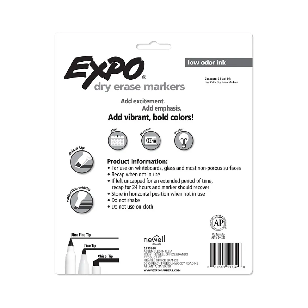 Markers|Expo Dry-Erase Marker, Chisel Tip, Black, 8/Pack (1980443)