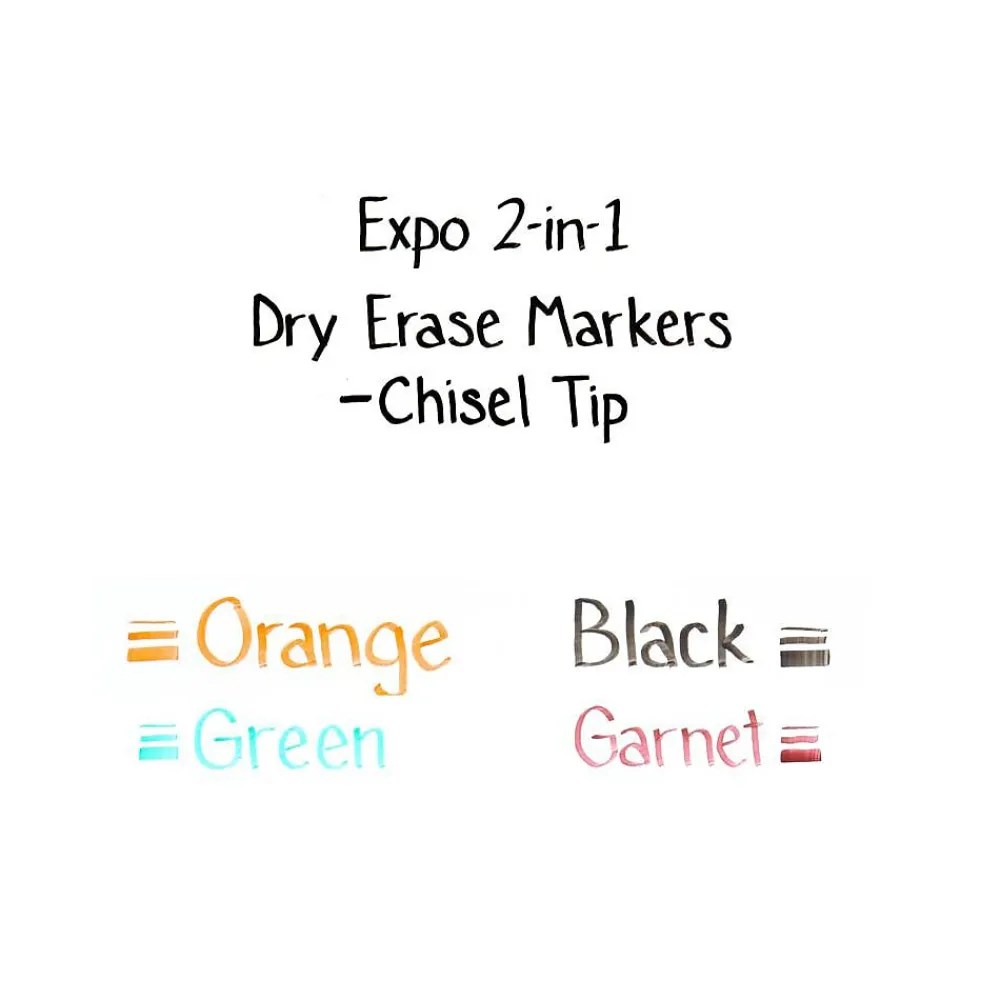 Markers|Expo 2-in-1 Dry Erase Markers, Chisel Tip, Assorted, 4/Pk (1944655)