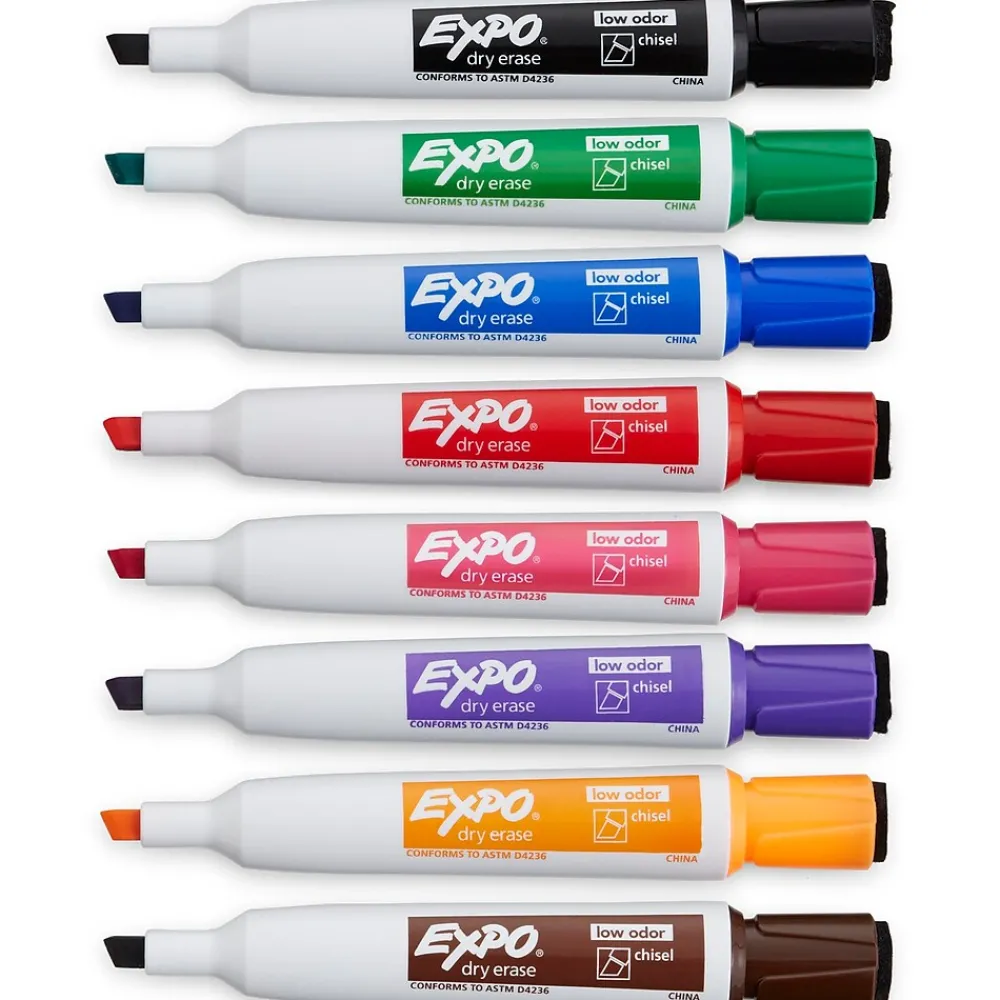 Markers|Expo Magnetic Dry Erase Markers, Chisel Tip, Assorted, 8/Pack (1944741)