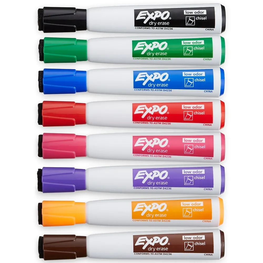Markers|Expo Magnetic Dry Erase Markers, Chisel Tip, Assorted, 8/Pack (1944741)