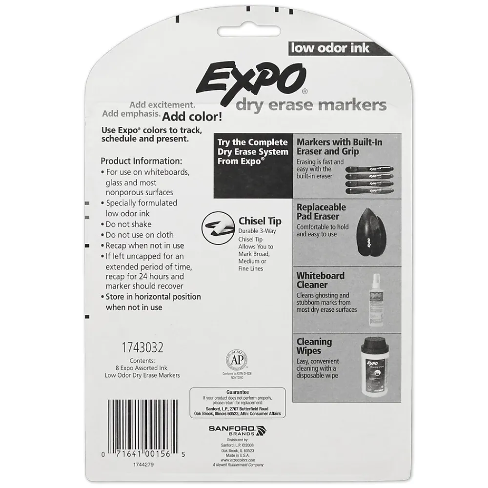 Markers|Expo Tank Dry Erase Markers, Chisel Tip, Assorted Inks, 8/Pack (1743032)