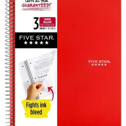 Subject Notebooks|Five Star 3-Subject Notebooks, 8" x 10.5", Wide Ruled, 150 Sheets, Each (51014)