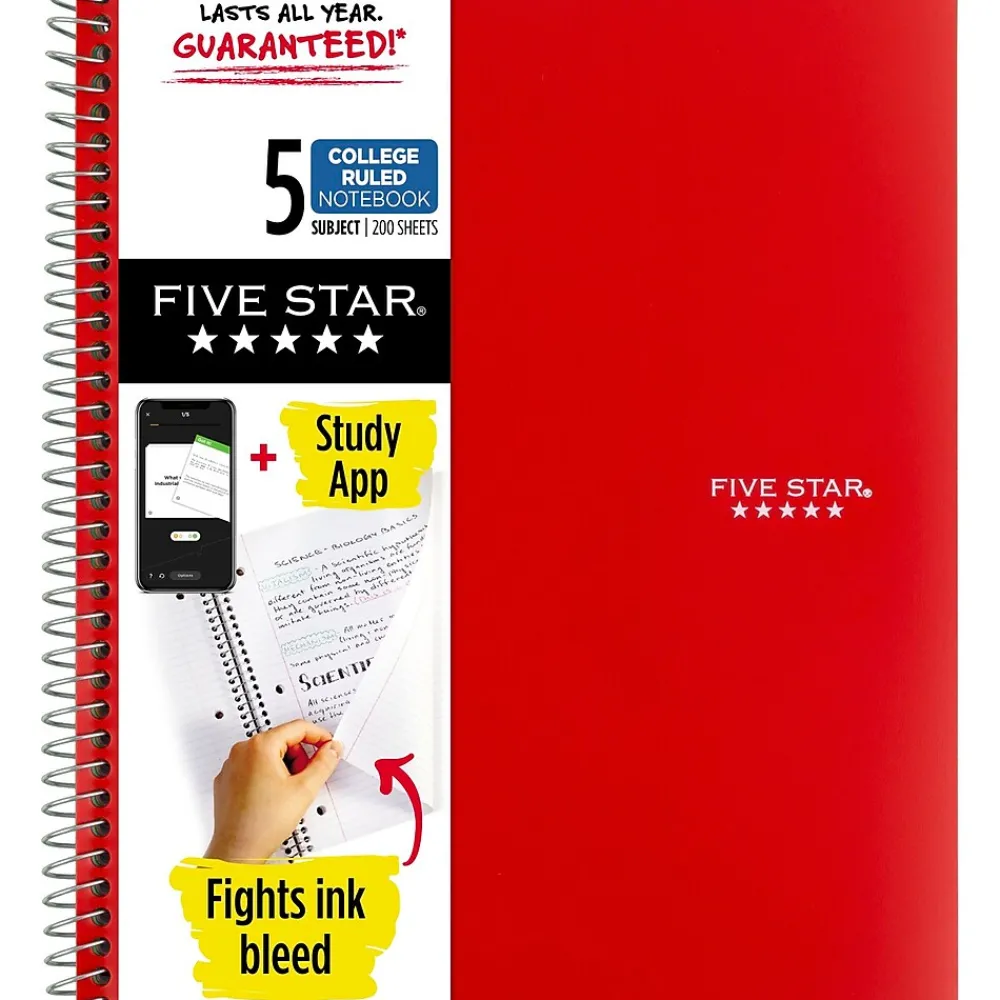 Subject Notebooks|Five Star 5-Subject Subject Notebooks, 8.5" x 11", College Ruled, 200 Sheets (06112/06208) Assorted