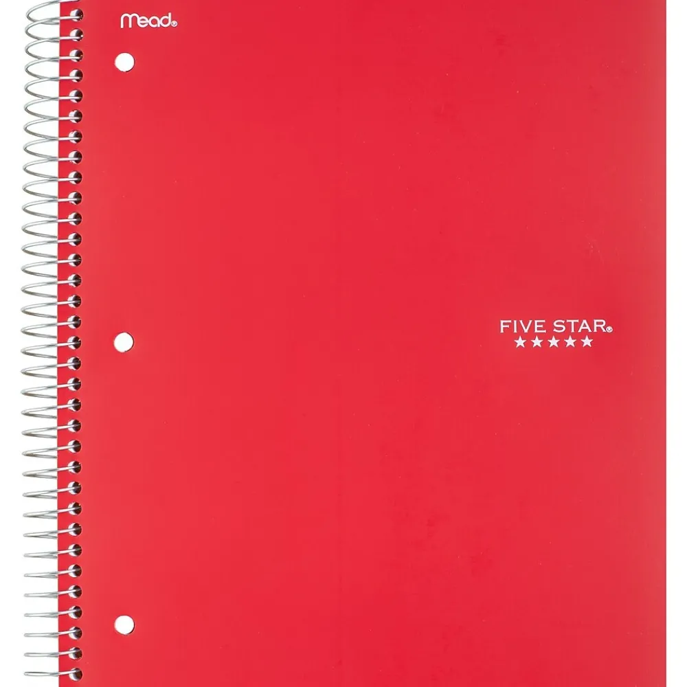 Subject Notebooks|Five Star 3-Subject Wirebound Notebook, 8-1/2" x 11", College Ruled, 150 Sheets, (72065) Red