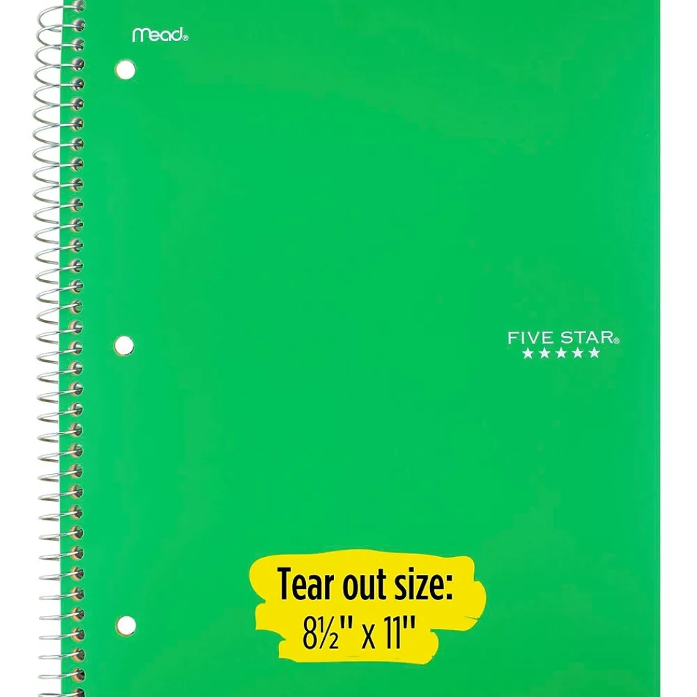 Subject Notebooks|Five Star ® Wirebound Notebook, 1-Subject Notebook, 8.5" x 11", College Ruled, 100 Sheets, (72055) Green