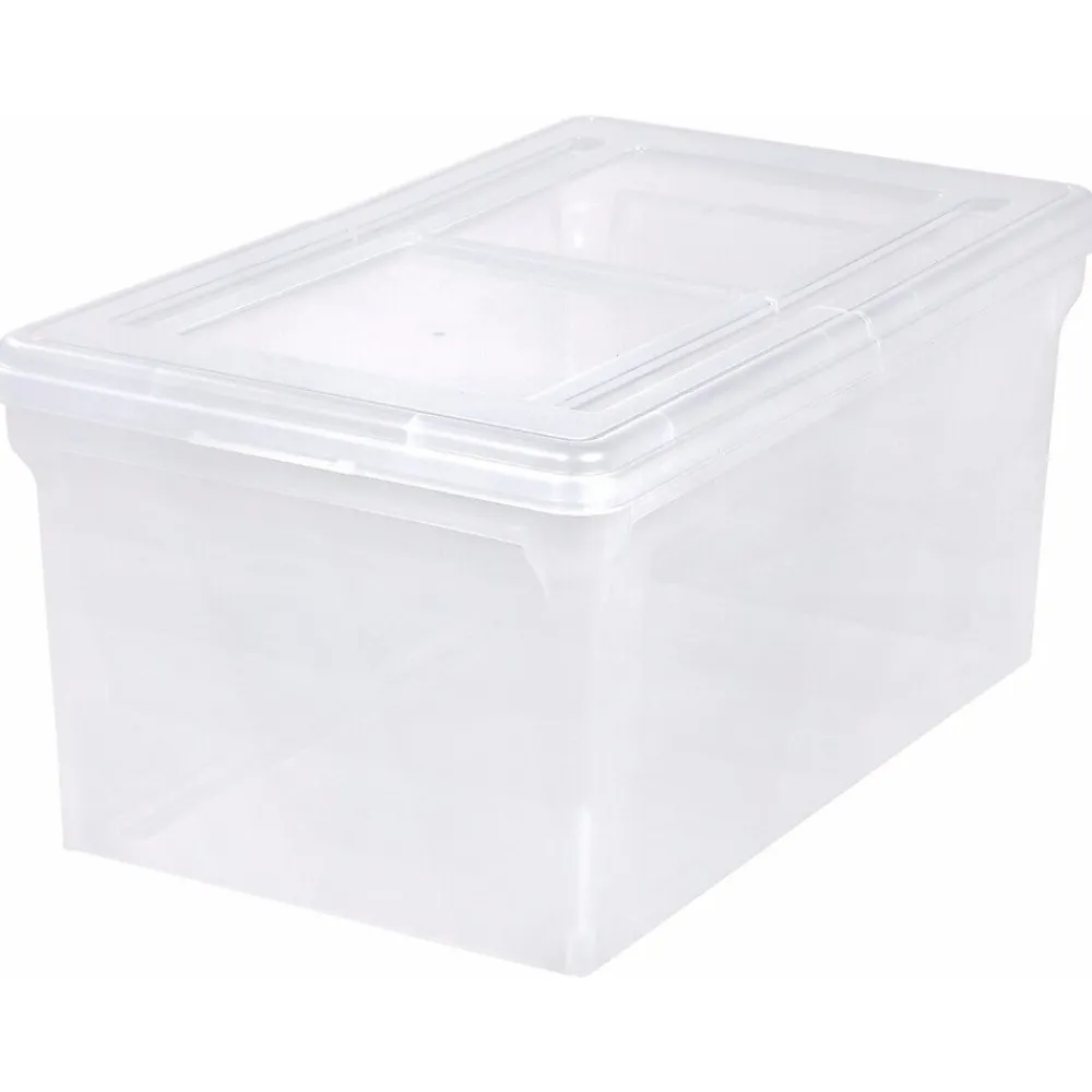 File Storage|Iris Plastic File Box with Attached Flip Top Lid, Letter Size, Clear, 5/Pack (139921)