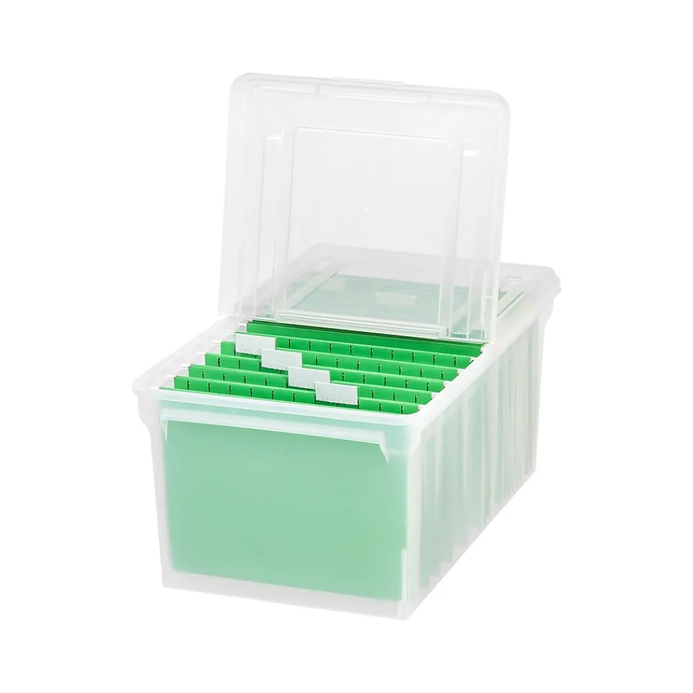 File Storage|Iris Plastic File Box with Attached Flip Top Lid, Letter Size, Clear, 5/Pack (139921)
