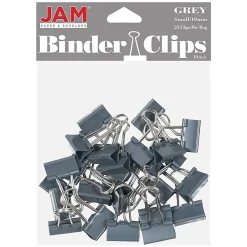 Clips & Fasteners|JAM Paper Colored Binder Clips, Small, 3/8" Capacity, Grey, 25/Pack (334BCGY) Gray