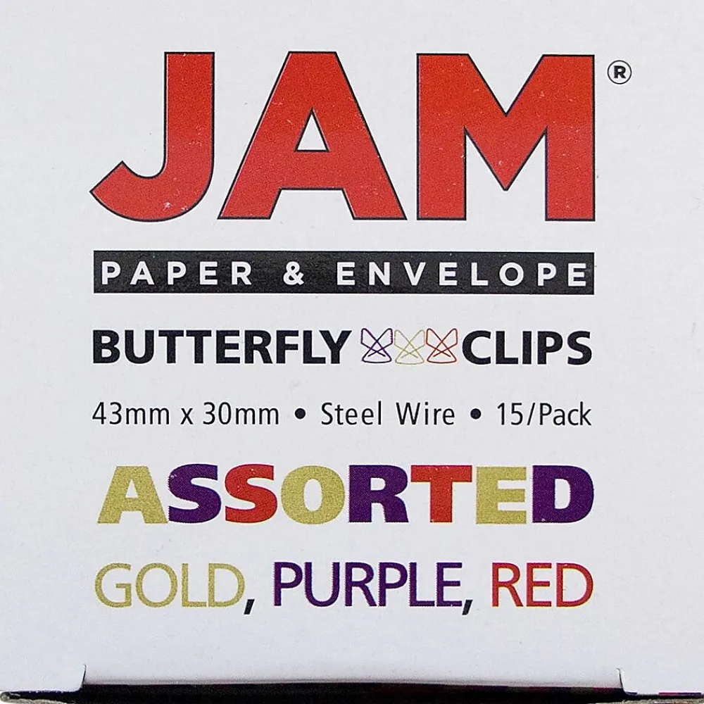 Clips & Fasteners|JAM Paper ® Colorful Butterfly Paper Clips, Assorted Colors Paperclips, 15/Pack (2210016349)