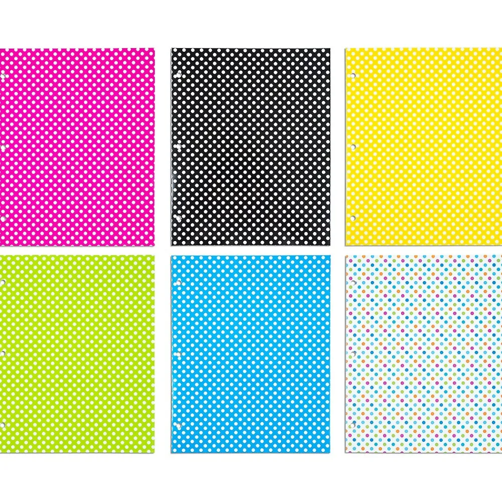 Pocket Folders|JAM Paper Glossy 3-Hole Punched 2-Pocket Folders, Multicolored, Assorted Polka Dot, 6/Pack (31237926)