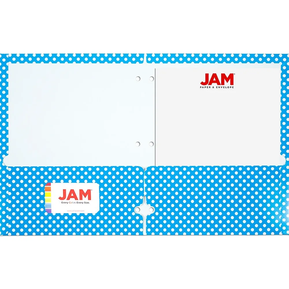 Pocket Folders|JAM Paper Glossy 3-Hole Punched 2-Pocket Folders, Multicolored, Assorted Polka Dot, 6/Pack (31237926)