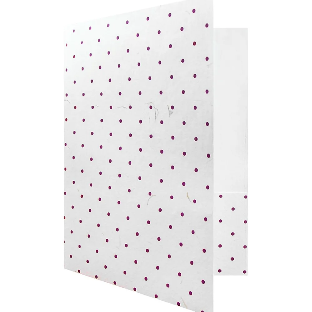 Pocket Folders|JAM Paper Handmade Two-Pocket Recycled Presentation Folders, White with Burgundy Dots, 100/Box (9935980B100)