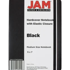 Notebooks|JAM Paper Hardcover Notebook with Elastic, Medium Journal, 5 x 7, Black, 100 Lined Sheets, Sold Individually (340526601)