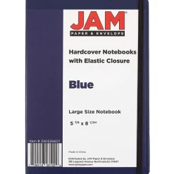 Journals|JAM Paper Hardcover Notebook with Elastic, Large Journal, 5 7/8 x 8 1/2, Blue, 100 Lined Sheets, Sold Individually (340526607)
