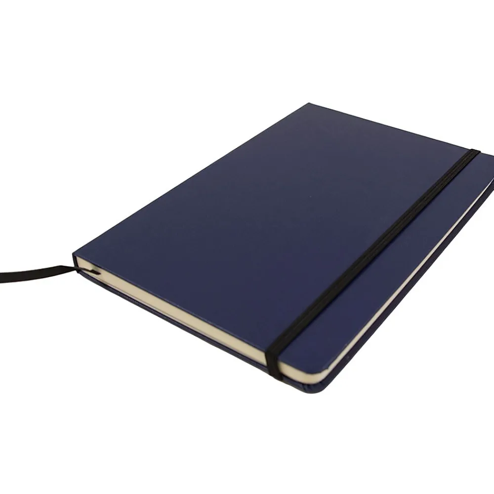 Journals|JAM Paper Hardcover Notebook with Elastic, Large Journal, 5 7/8 x 8 1/2, Blue, 100 Lined Sheets, Sold Individually (340526607)