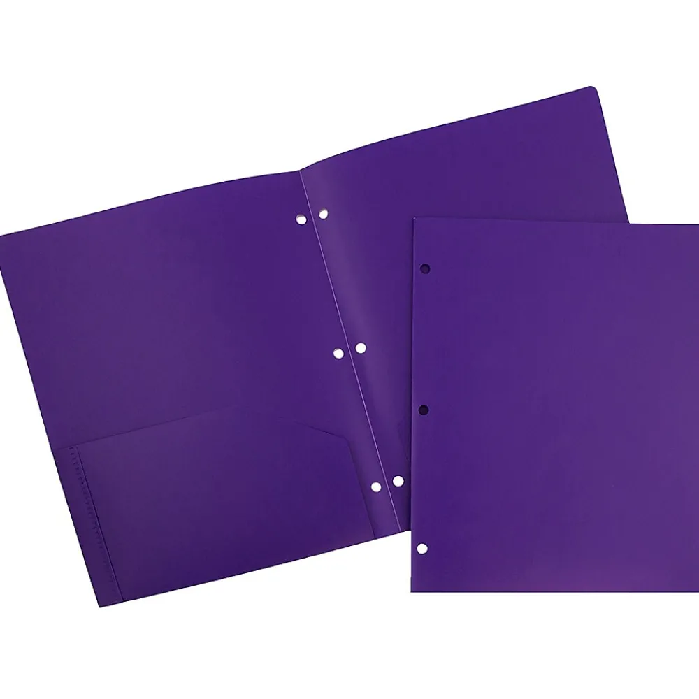 Pocket Folders|JAM Paper Heavy Duty 3 Hole Punch Two-Pocket Plastic Folders, , 6/Pack (383HHPPUB) Purple