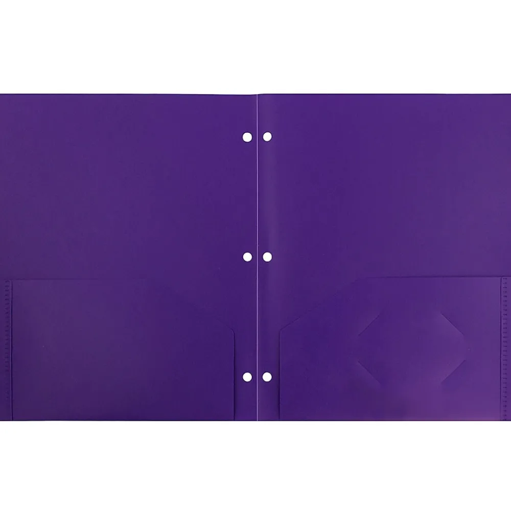 Pocket Folders|JAM Paper Heavy Duty 3 Hole Punch Two-Pocket Plastic Folders, , 6/Pack (383HHPPUB) Purple