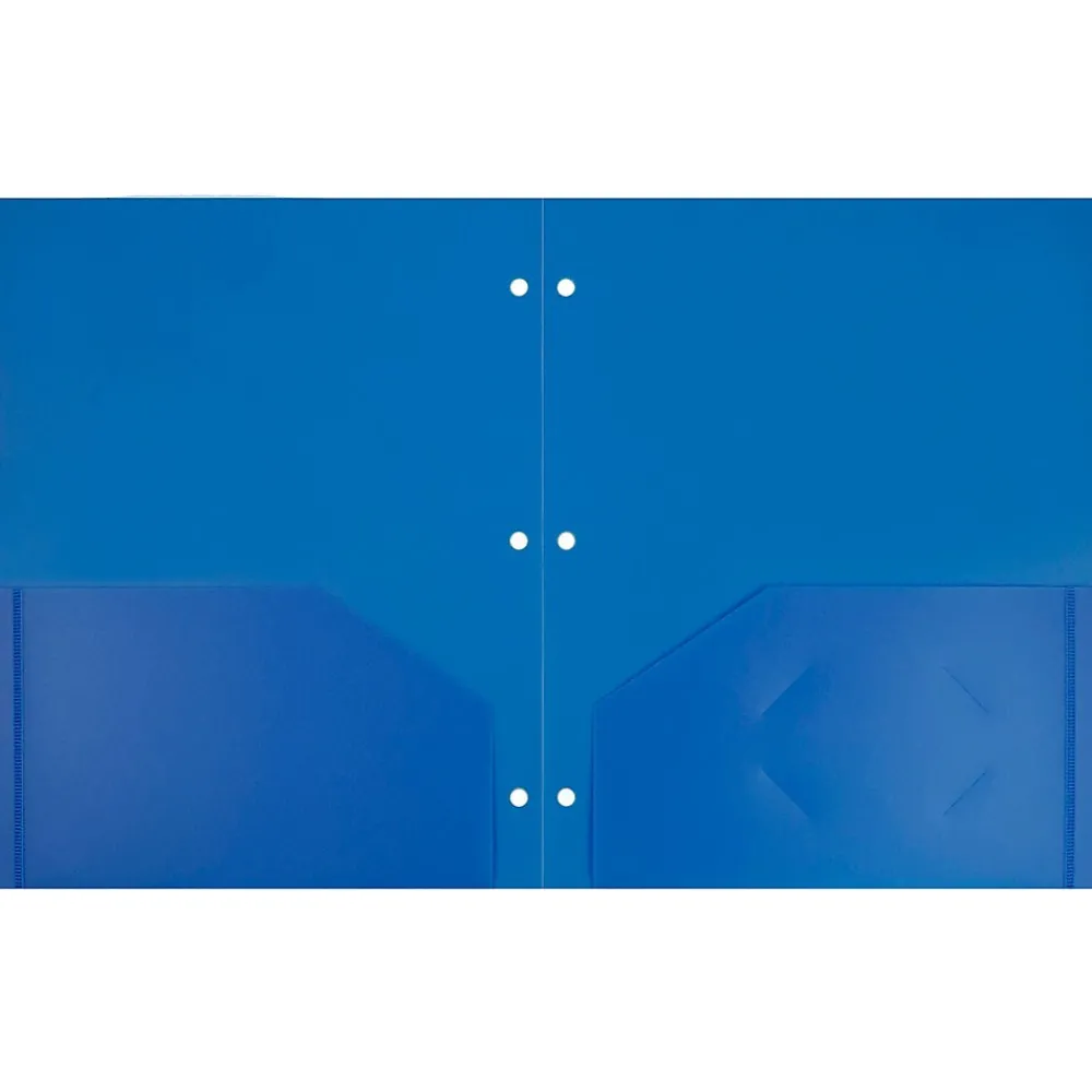 Pocket Folders|JAM Paper Heavy Duty 3 Hole Punch Two-Pocket Plastic Folders, Blue, 6/Pack (383HPBBUB)