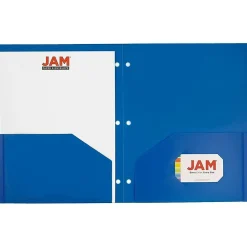 Pocket Folders|JAM Paper Heavy Duty 3 Hole Punch 2 Pocket Folder, Plastic, Assorted Primary Colors, 12/Pack (383HHPrgbypblb)